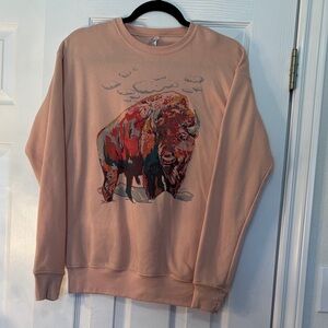 Bella Canvas ladies Tan Sweater with Bison Design